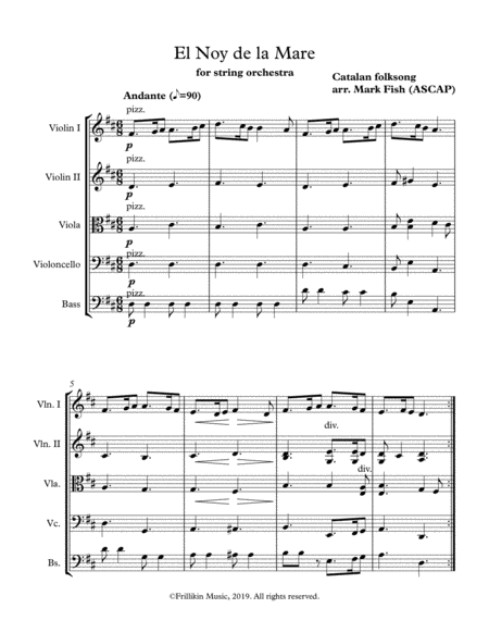 Free Sheet Music El Noy De La Mare String Orchestra