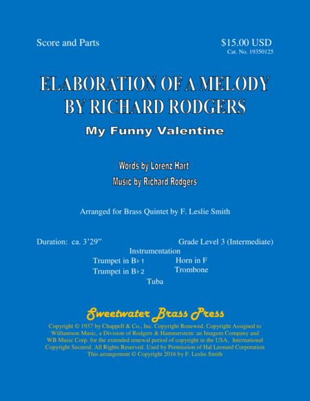 Free Sheet Music Elaboration Of Melody By Richard Rodgers My Funny Valentine