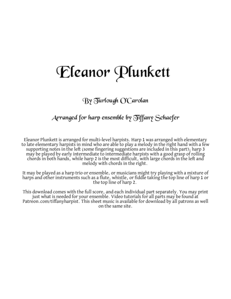 Eleanor Plunkett For Celtic Harp Trio Ensemble Sheet Music