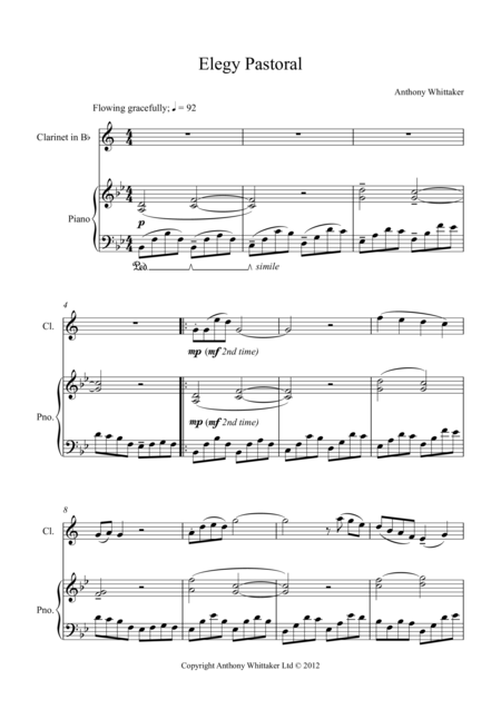 Elegy Pastorale For Clarinet And Piano Sheet Music