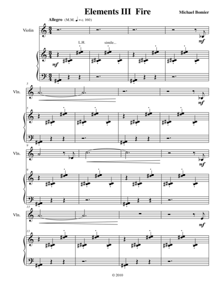 Elements Suite For Violin And Piano 3nd Mvnt Fire Sheet Music