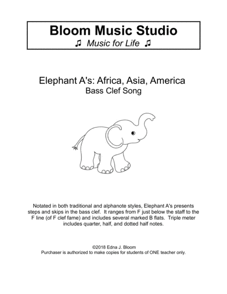 Free Sheet Music Elephant As Bass Clef Study Alphanotes Standard Combo