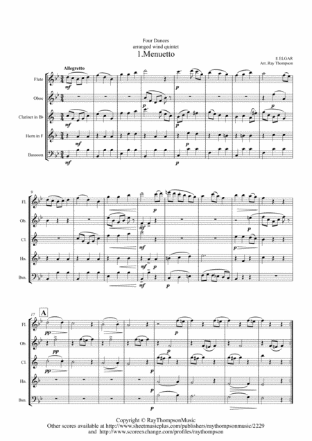 Elgar Four Dances For Wind Quintet Wind Quintet Sheet Music