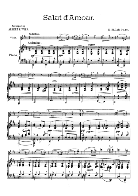 Elgar Salut D Amour For Violin Piano Vn001 Sheet Music