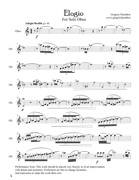 Elogio For Solo Oboe Sheet Music