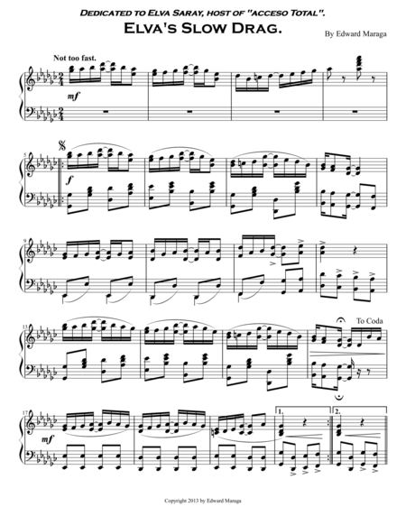 Free Sheet Music Elvas Slow Drag