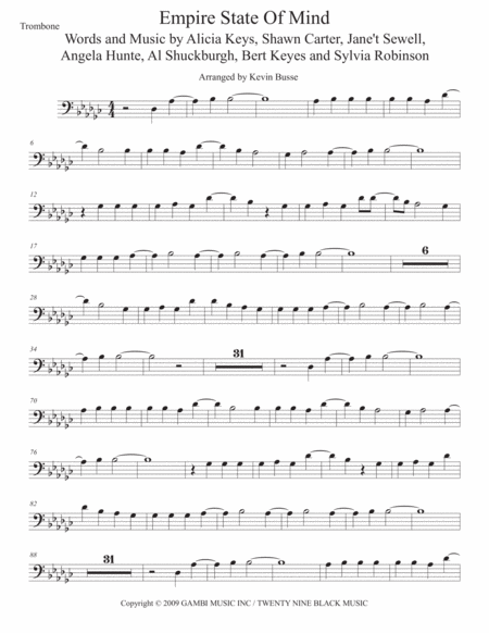 Empire State Of Mind Original Key Trombone Sheet Music