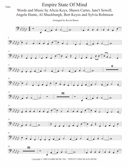 Free Sheet Music Empire State Of Mind Original Key Tuba