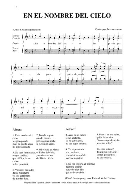 En El Nombre Del Cielo Arr For Satb Choir Sheet Music