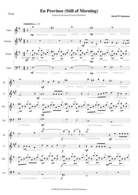 Free Sheet Music En Province For Flute Clarinet Cello And Guitar