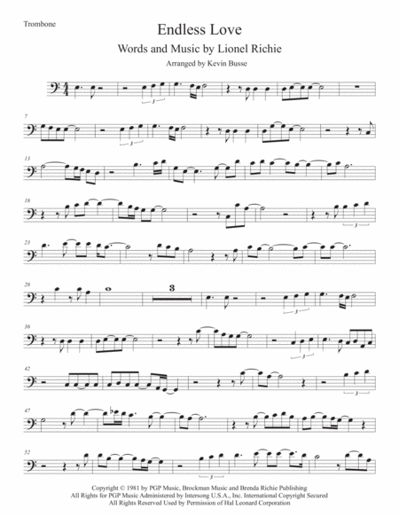 Endless Love Easy Key Of C Trombone Sheet Music