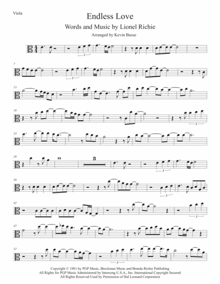 Free Sheet Music Endless Love Easy Key Of C Viola