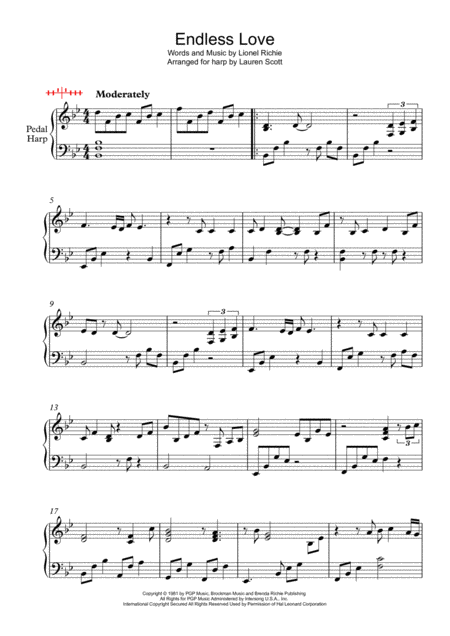 Free Sheet Music Endless Love For Pedal Harp