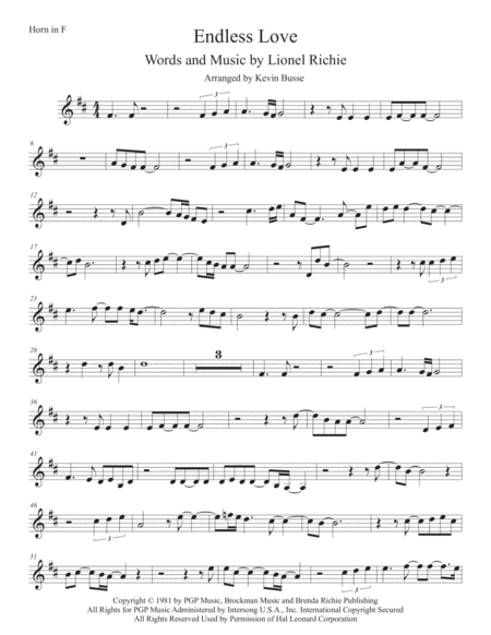 Free Sheet Music Endless Love Horn In F