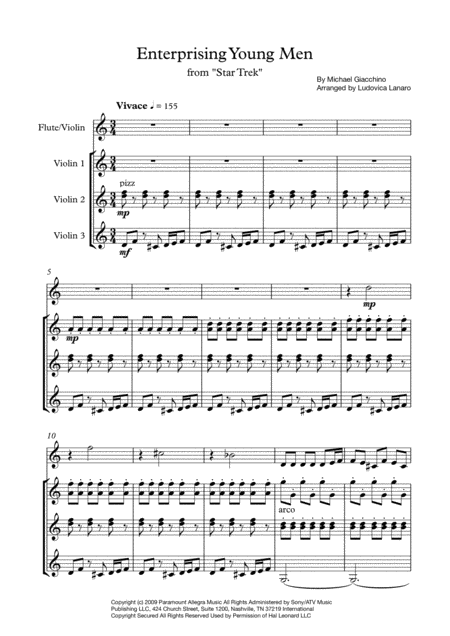 Enterprising Young Men Star Trek Violin Sheet Music