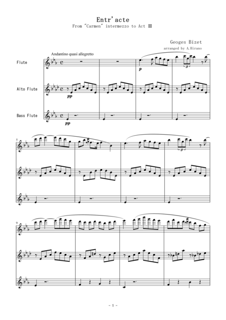 Free Sheet Music Entr Acte From Carmen Intermezzo For Flute Trio