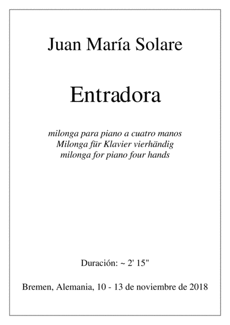 Free Sheet Music Entradora Piano 4 Hands