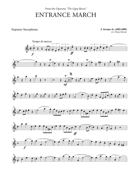 Free Sheet Music Entrance March From The Gypsy Baron For Saxophone Quartet