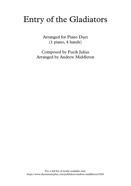 Entry Of The Gladiators Arranged For Piano Duet Sheet Music