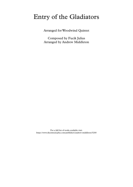 Entry Of The Gladiators Arranged For Wind Quintet Sheet Music