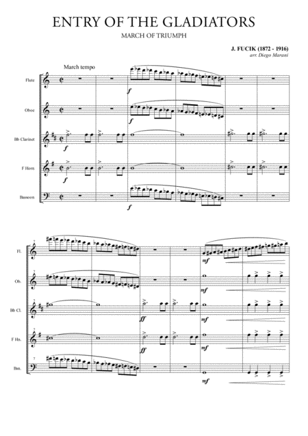 Entry Of The Gladiators For Woodwind Quintet Sheet Music