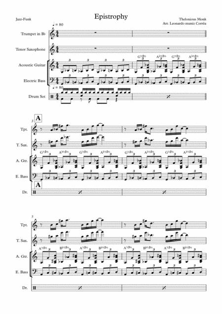 Free Sheet Music Epistrophy For Jazz Combo Trumpet Bb Tenor Saxophone Guitar Bass And Drums