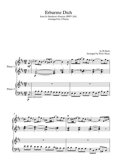 Erbarme Dich Bwv 244 From St Matthew Passion By Js Bach Arranged For 2 Pianos Sheet Music