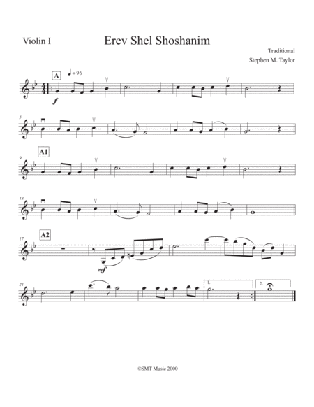 Erev Shel Shoshanim String Quartet Lead Sheet Sheet Music