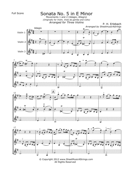 Erlebach P Sonata No 5 Mvt 1 For Three Violins Sheet Music