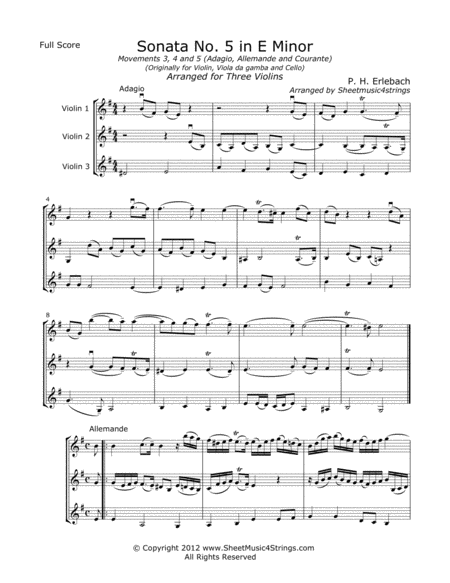 Erlebach P Sonata No 5 Mvt 5 For Three Violins Sheet Music