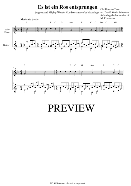 Free Sheet Music Es Ist Ein Ros Entsprungen For Alto Flute And Guitar