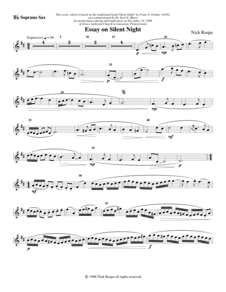 Essay On Silent Night Saxophone Quartet Soprano Sax Part Sheet Music