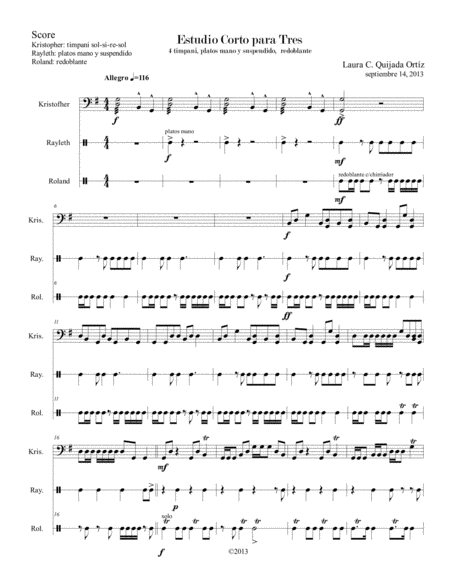 Estudio Corto Para Tres Percussion Score And Parts Sheet Music