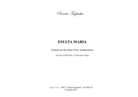 Esulta Maria Cantata For The Feast Of The Annunciation For Soli Satb Choir 2 Violin And Organ Sheet Music