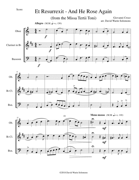 Et Resurrexit And He Rose Again For Reed Trio Sheet Music