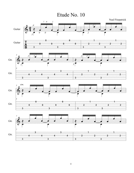 Etude No 10 For Guitar By Neal Fitzpatrick Tablature Edition Sheet Music