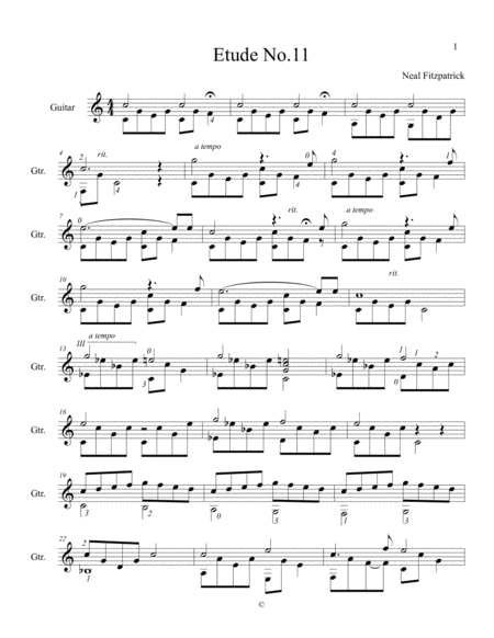 Free Sheet Music Etude No 11 For Guitar By Neal Fitzpatrick Standard Notation