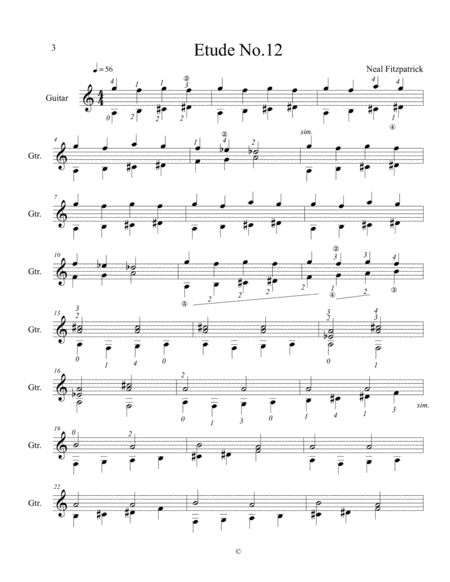 Free Sheet Music Etude No 12 For Guitar By Neal Fitzpatrick Standard Notation