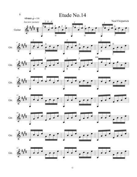 Etude No 14 For Guitar By Neal Fitzpatrick Standard Notation Sheet Music