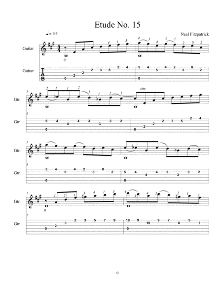 Free Sheet Music Etude No 15 For Guitar By Neal Fitzpatrick Tablature Edition