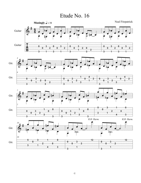 Free Sheet Music Etude No 16 For Guitar By Neal Fitzpatrick Tablature Edition