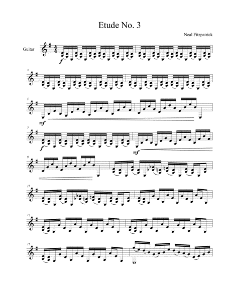 Free Sheet Music Etude No 3 For Guitar By Neal Fitzpatrick Standard Notation