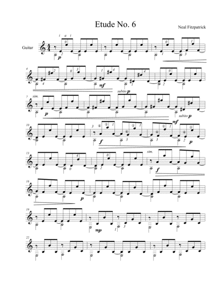 Free Sheet Music Etude No 6 For Guitar By Neal Fitzpatrick Standard Notation