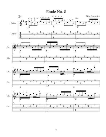 Etude No 8 For Guitar By Neal Fitzpatrick Tablature Edition Sheet Music