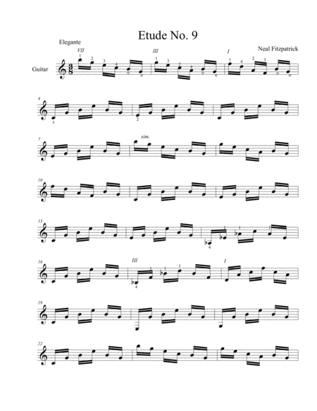 Etude No 9 For Guitar By Neal Fitzpatrick Standard Notation Sheet Music