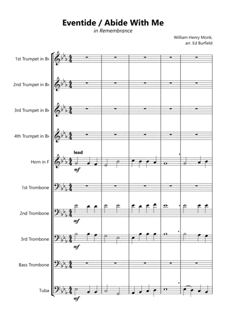 Eventide Abide With Me In Remembrance For Brass Dectet Sheet Music