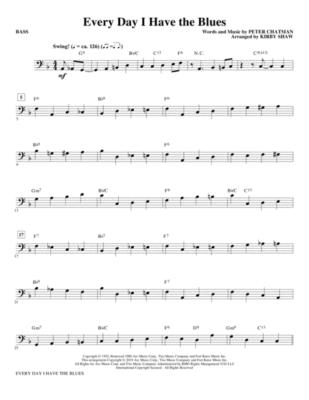 Free Sheet Music Every Day I Have The Blues Arr Kirby Shaw Bass