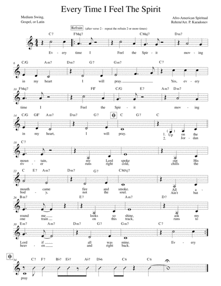 Free Sheet Music Every Time I Feel The Spirit Gospel Jazz Lead Sheet Key Of C