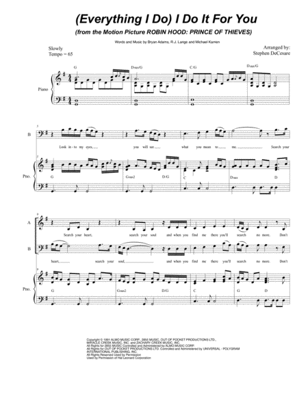 Free Sheet Music Everything I Do I Do It For You For Vocal Trio Sab