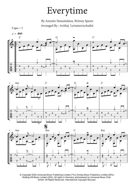 Everytime Fingerstyle Guitar Sheet Music